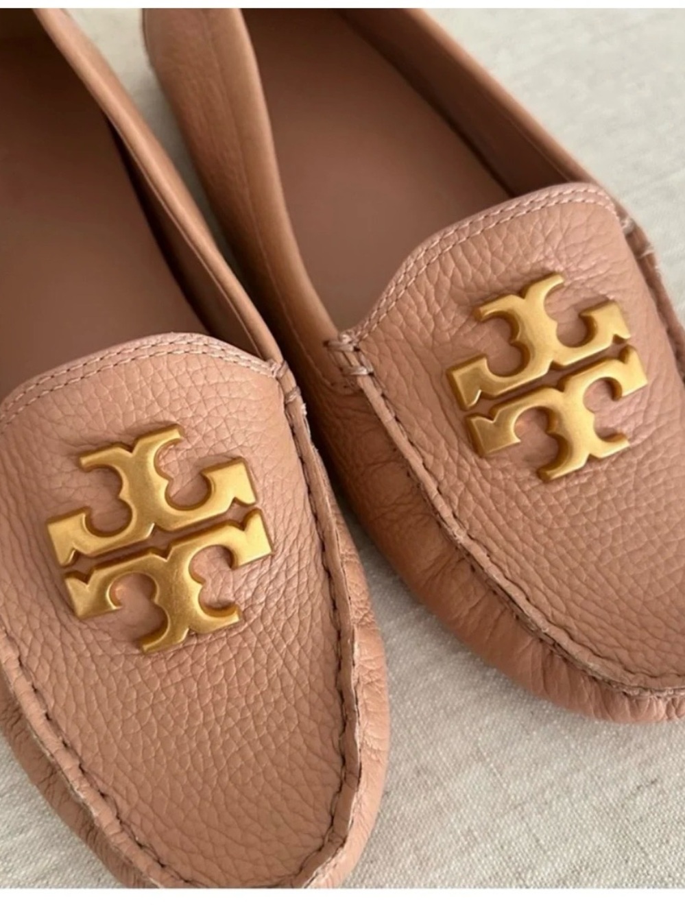 Tory Burch Blush Pink Leather Logo Loafers with box size 7 with box